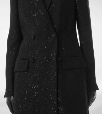 Manteau croisé en crêpe de laine mélangée à paillettes
