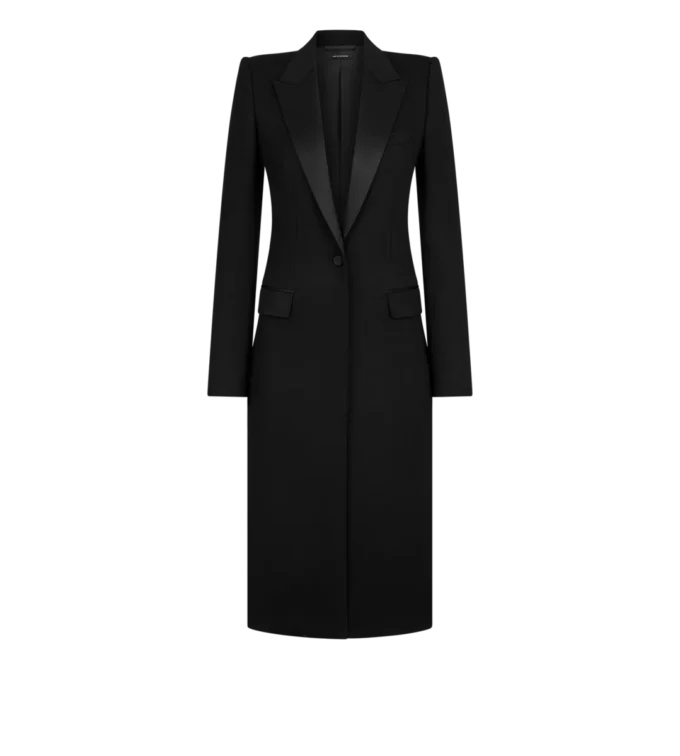 Manteau de soirée double face en laine légère à simple boutonnage Manteau de soirée double face en laine légère à simple boutonnage