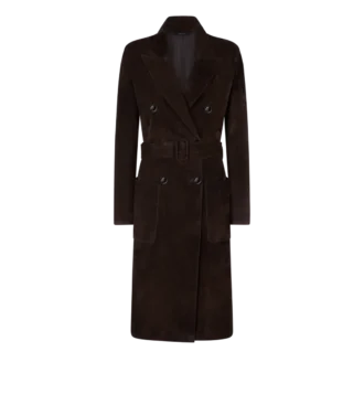 Manteau en daim à double boutonnage et ceinture