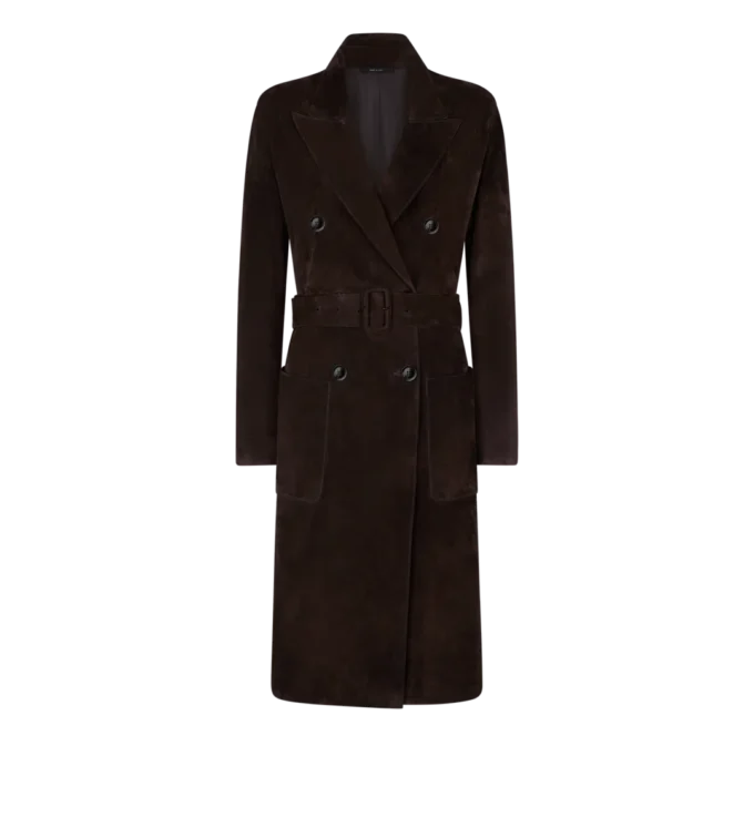 Manteau en daim à double boutonnage et ceinture Manteau en daim à double boutonnage et ceinture
