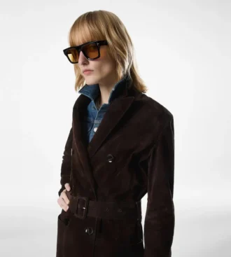 Manteau en daim à double boutonnage et ceinture