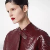 Manteau motard en cuir imprimé et duchesse délavée Manteau motard en cuir imprimé et duchesse délavée