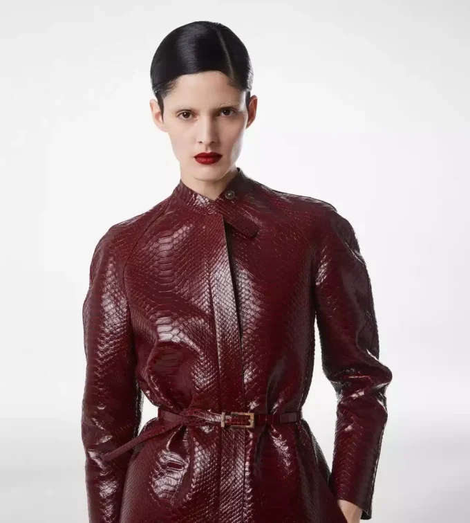 Manteau motard en cuir imprimé et duchesse délavée Manteau motard en cuir imprimé et duchesse délavée