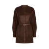 Mini-robe chemise à plastron et ceinture en cuir d’agneau pleine fleur Mini-robe chemise à plastron et ceinture en cuir d’agneau pleine fleur