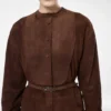 Mini-robe chemise à plastron et ceinture en cuir d’agneau pleine fleur Mini-robe chemise à plastron et ceinture en cuir d’agneau pleine fleur