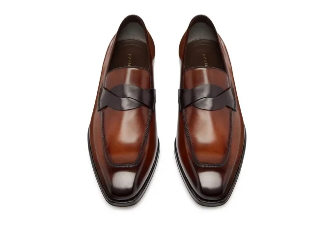 Mocassins Elkan à bande torsadée en cuir bruni