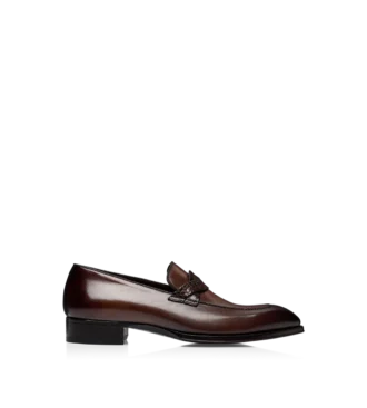 Mocassins Elkan Twisted Band en cuir bruni et alligator