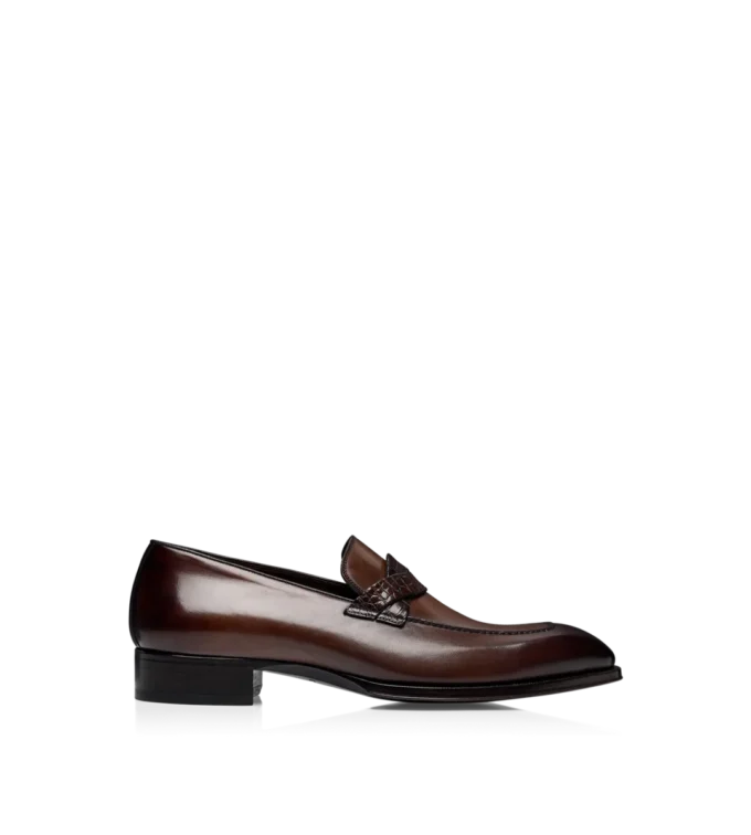 Mocassins Elkan Twisted Band en cuir bruni et alligator Mocassins Elkan Twisted Band en cuir bruni et alligator
