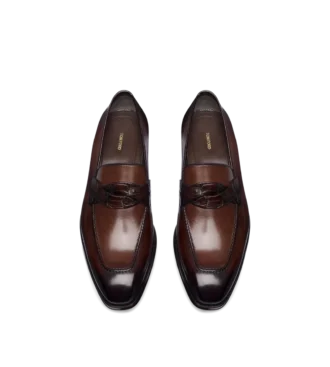 Mocassins Elkan Twisted Band en cuir bruni et alligator