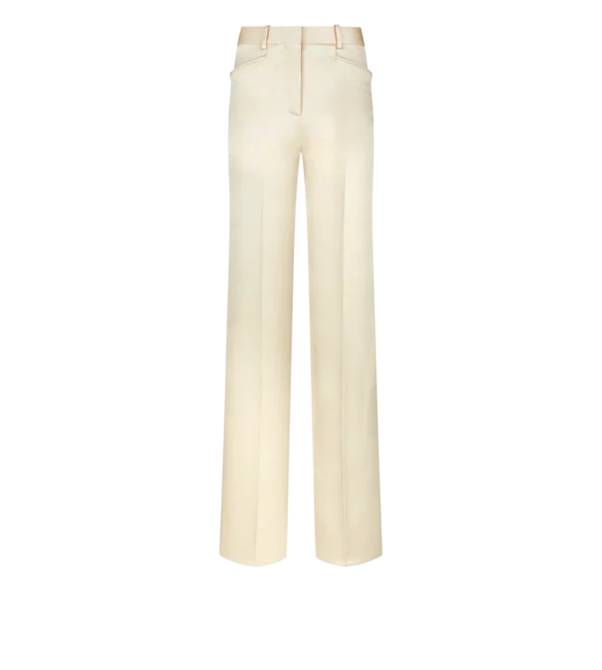 Pantalon bootcut ajusté en twill de soie et laine Pantalon bootcut ajusté en twill de soie et laine