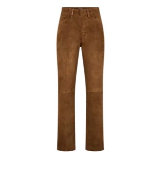 Pantalon cinq poches en cuir d&rsquo;agneau pleine fleur avec logo Tf gravé