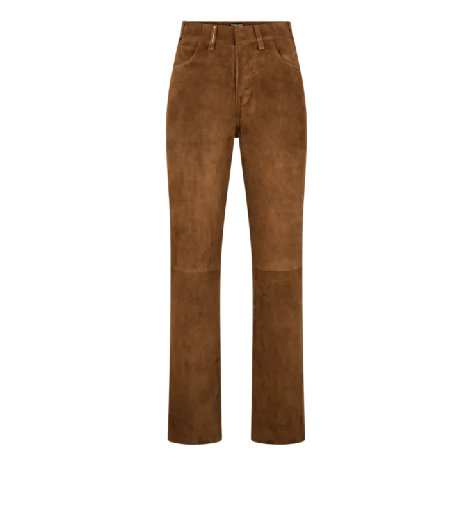Pantalon cinq poches en cuir d’agneau pleine fleur avec logo Tf gravé Pantalon cinq poches en cuir d’agneau pleine fleur avec logo Tf gravé