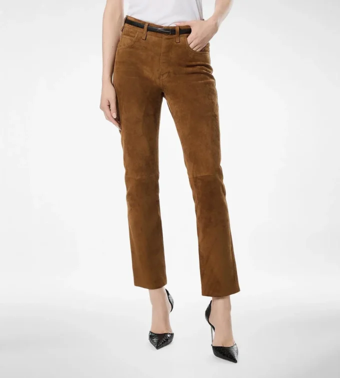 Pantalon cinq poches en cuir d’agneau pleine fleur avec logo Tf gravé Pantalon cinq poches en cuir d’agneau pleine fleur avec logo Tf gravé