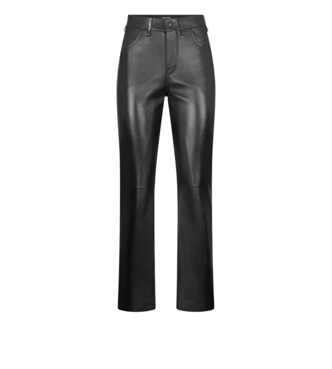 Pantalon cinq poches en cuir nappa avec logo Tf gravé Pantalon cinq poches en cuir nappa avec logo Tf gravé