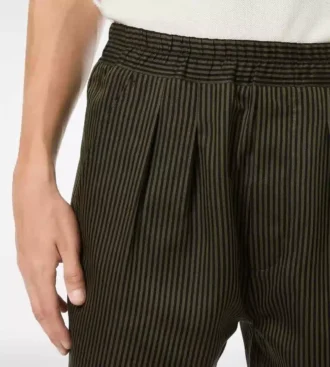 Pantalon de détente plissé en coton et soie à rayures Bengal