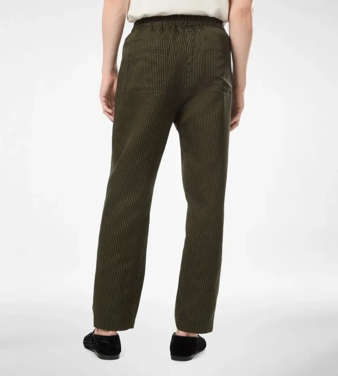 Pantalon de détente plissé en coton et soie à rayures Bengal Pantalon de détente plissé en coton et soie à rayures Bengal