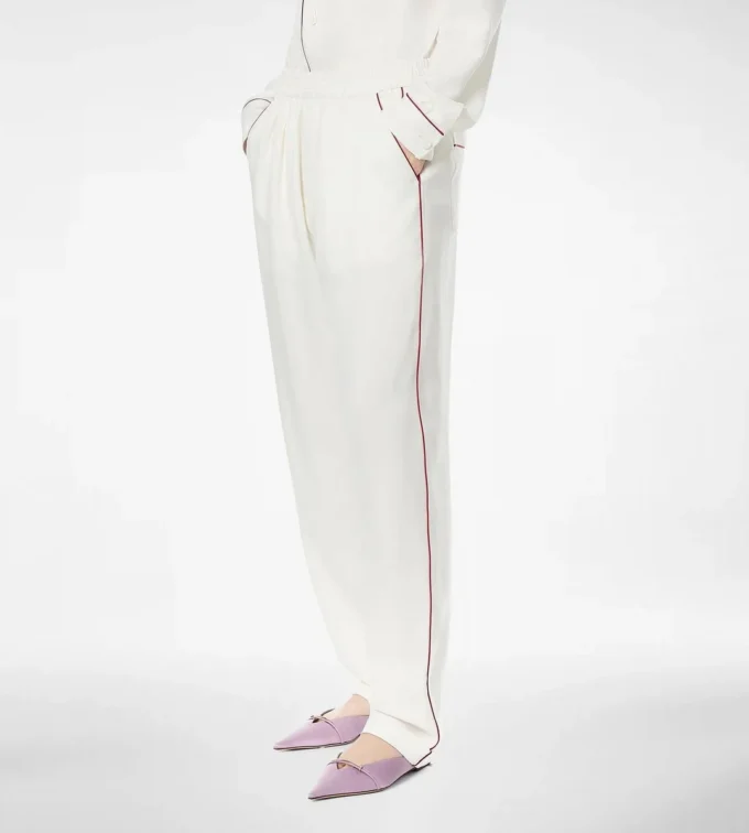 Pantalon de pyjama en twill de soie avec passepoil Pantalon de pyjama en twill de soie avec passepoil