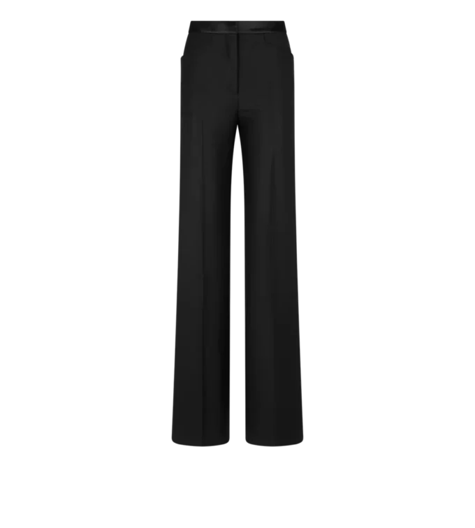 Pantalon de smoking ajusté à coupe bootcut en twill de soie mélangée