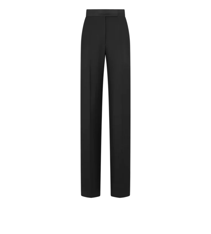 Pantalon de smoking taille haute en laine et soie mélangées Pantalon de smoking taille haute en laine et soie mélangées