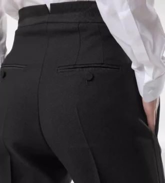 Pantalon de smoking taille haute en laine et soie mélangées Pantalon de smoking taille haute en laine et soie mélangées