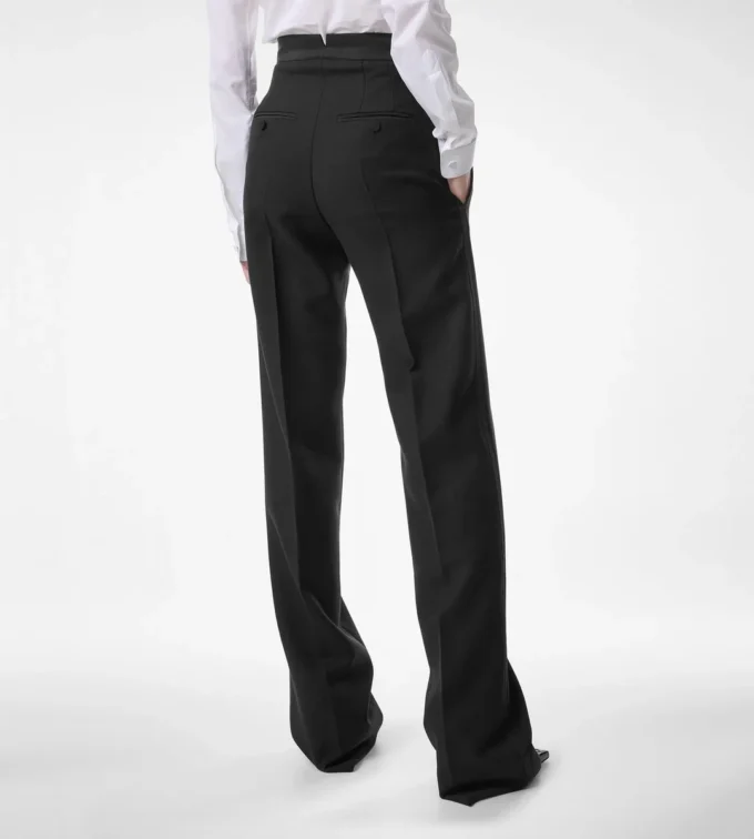 Pantalon de smoking taille haute en laine et soie mélangées Pantalon de smoking taille haute en laine et soie mélangées