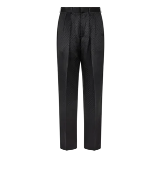 Pantalon à double pli en satin jacquard à pois