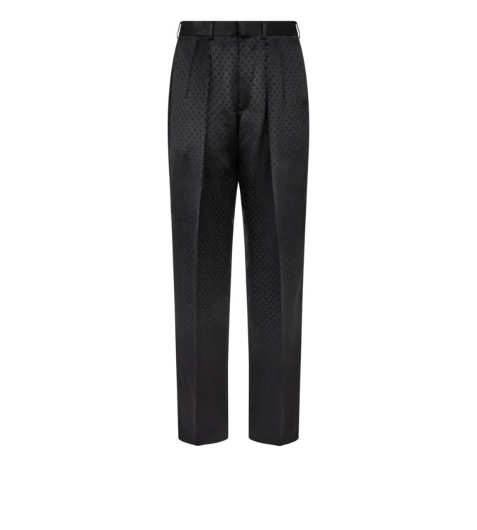 Pantalon à double pli en satin jacquard à pois