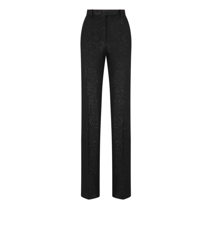 Pantalon droit ajusté en crêpe de laine mélangée à paillettes Pantalon droit ajusté en crêpe de laine mélangée à paillettes