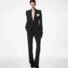 Pantalon droit ajusté en crêpe de laine mélangée à paillettes Pantalon droit ajusté en crêpe de laine mélangée à paillettes