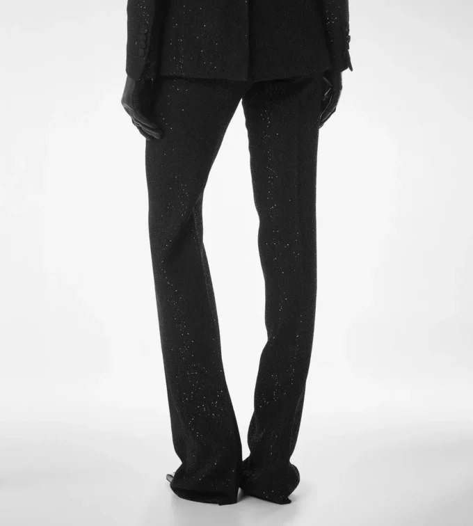 Pantalon droit ajusté en crêpe de laine mélangée à paillettes Pantalon droit ajusté en crêpe de laine mélangée à paillettes