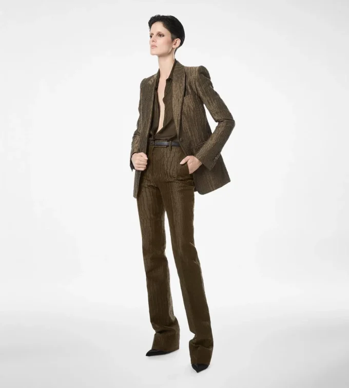 Pantalon droit ajusté en jacquard croco Pantalon droit ajusté en jacquard croco