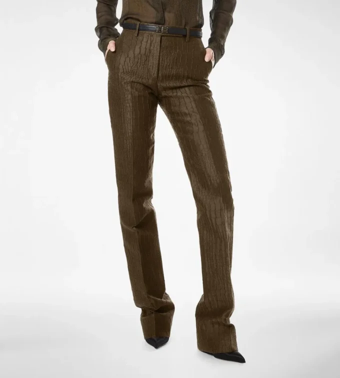 Pantalon droit ajusté en jacquard croco Pantalon droit ajusté en jacquard croco