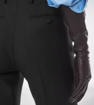 Pantalon droit ajusté en laine et soie mélangées