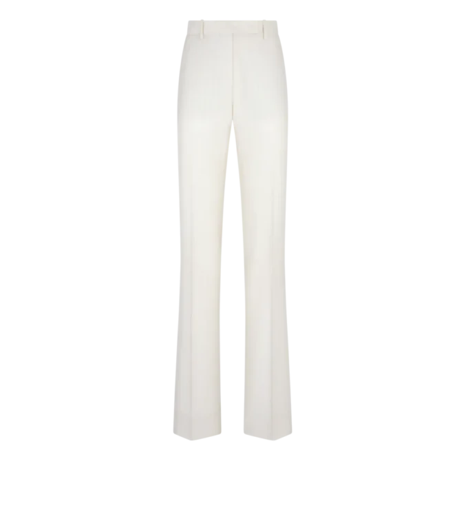 Pantalon droit ajusté en laine et soie à rayures ombrées Pantalon droit ajusté en laine et soie à rayures ombrées