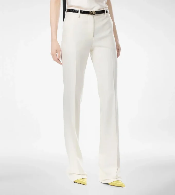 Pantalon droit ajusté en laine et soie à rayures ombrées Pantalon droit ajusté en laine et soie à rayures ombrées