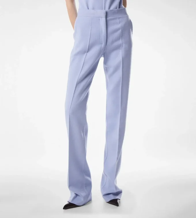 Pantalon droit ajusté en laine légère double face Pantalon droit ajusté en laine légère double face