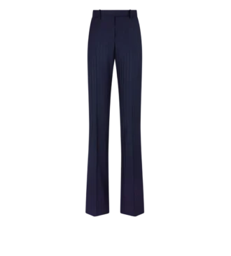 Pantalon droit ajusté en laine vierge à rayures ton sur ton