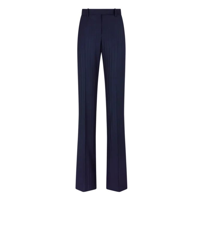 Pantalon droit ajusté en laine vierge à rayures ton sur ton Pantalon droit ajusté en laine vierge à rayures ton sur ton