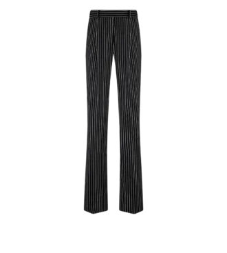 Pantalon droit ample à plis en laine et coton Barathea rayé