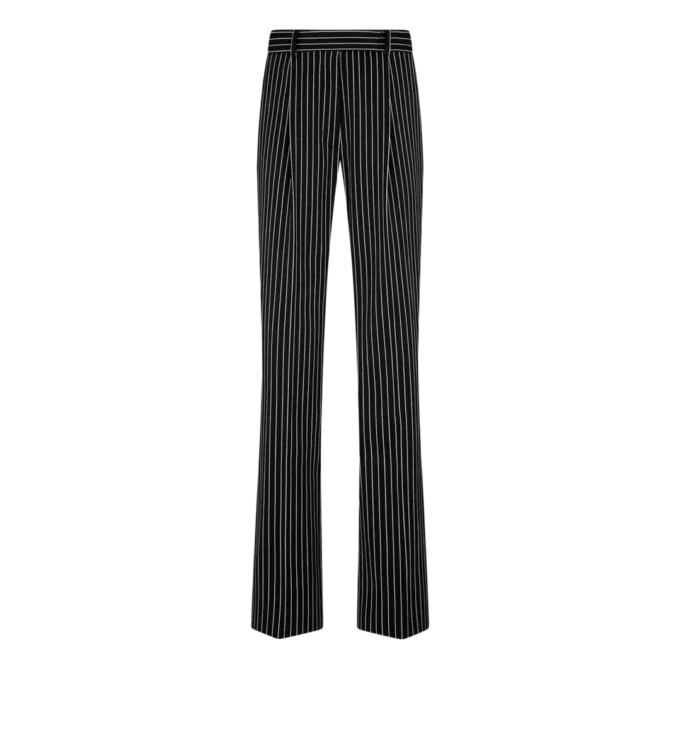Pantalon droit ample à plis en laine et coton Barathea rayé Pantalon droit ample à plis en laine et coton Barathea rayé