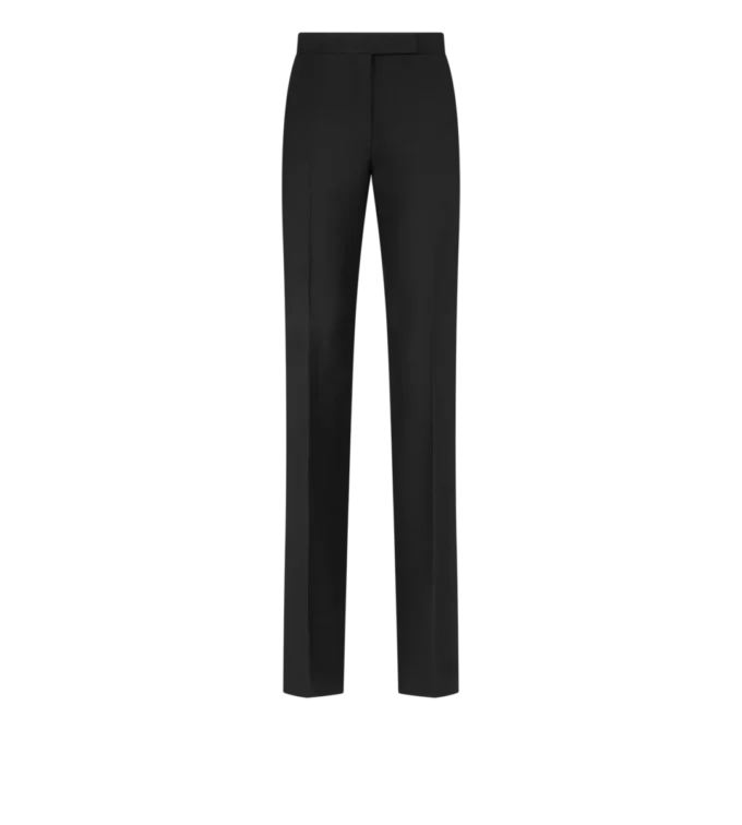 Pantalon droit de smoking ajusté en laine et soie mélangées Pantalon droit de smoking ajusté en laine et soie mélangées