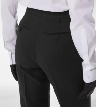 Pantalon droit de smoking ajusté en laine et soie mélangées