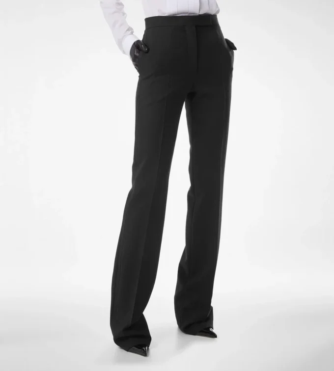 Pantalon droit de smoking ajusté en laine et soie mélangées Pantalon droit de smoking ajusté en laine et soie mélangées