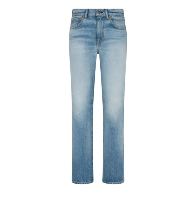 Pantalon droit en denim délavé à la pierre Pantalon droit en denim délavé à la pierre