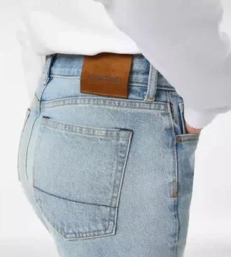 Pantalon droit en denim délavé à la pierre Pantalon droit en denim délavé à la pierre