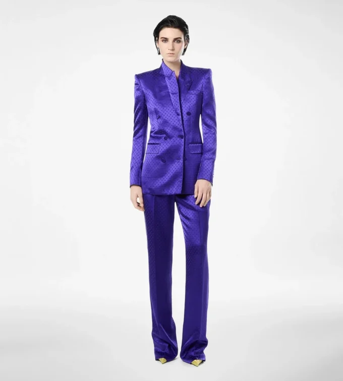 Veste à double boutonnage et revers en pointe en jacquard à pois Veste à double boutonnage et revers en pointe en jacquard à pois