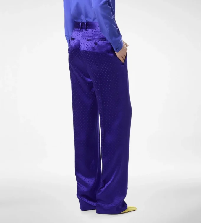 Pantalon droit plissé en jacquard à pois Pantalon droit plissé en jacquard à pois