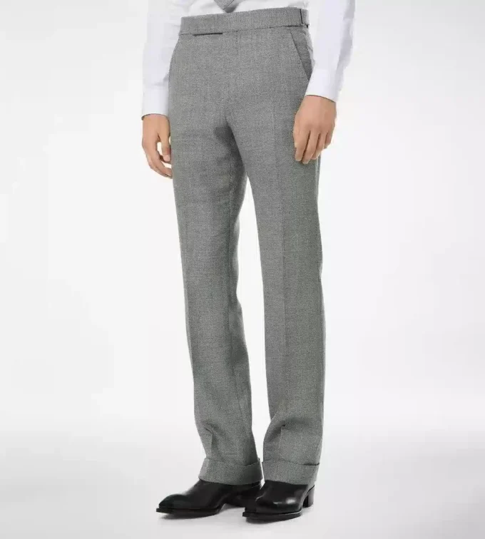 Pantalon en laine, soie et lin Sharkskin Pantalon en laine, soie et lin Sharkskin