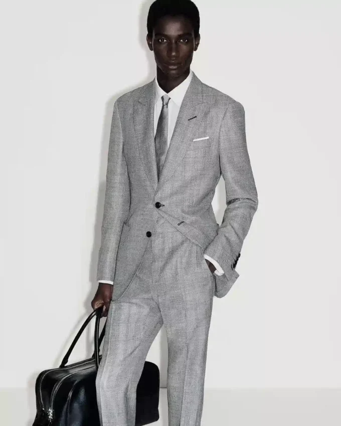 Pantalon en laine, soie et lin Sharkskin Pantalon en laine, soie et lin Sharkskin
