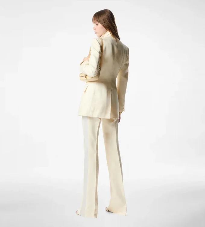 Pantalon large de smoking sur mesure en laine et soie Barathea brillante Pantalon large de smoking sur mesure en laine et soie Barathea brillante